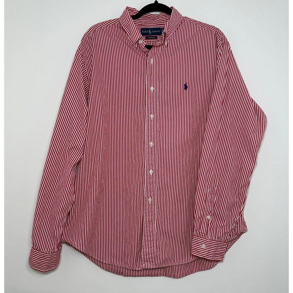 Ralph Lauren Classic Fit XL Red White Stripe Button Down